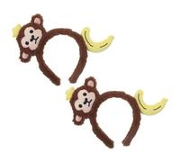 CALLARON 2pcs Brown Plush Monkey Ears and Banana Headband Set, Animal-themed Cartoon Hair Hoop, Versatile Accessory for Festivals and Holiday Ensembles, Sturdy and Playful Design