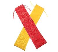 CALLARON 2pcs Chinese Brocade Scroll Storage Bags with Tassel, 40cm Long Silk Pouch for Ancient Paintings and Wedding Hand Fans, Decorative Organza Fan Protect Covers in Yellow and Red