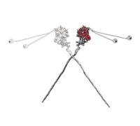 CALLARON 2pcs Chinese Style Hair Sticks for Women, Motif Rhinestone Metal Hairpin Set, Sturdy Design and Easy Hair Styling, for Weddings and Modern Outfits