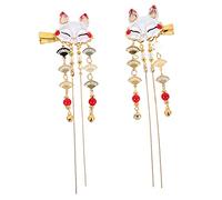 CALLARON 2Pcs Chinese Styled Headdress Fox Hair Clips with Cartoon Mask Design Vintage Alloy Tassel Hair Accessories for Unique Festive Decorations for Hair