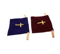 CALLARON 2pcs Church Offering Bags with Wooden Handles Velvet Collection Pouches for Communion and Baptism Capacity Religious Donation Basket with Embroidered Cross Design for Worship