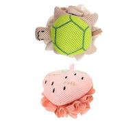 CALLARON 2PCS Cute Turtle and Strawberry Shower Loofahs Soft Mesh Bath Sponges for Gentle Exfoliation Portable Body Scrubbers with Adorable Designs Suitable for Sensitive Skin Bathing