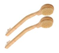CALLARON 2Pcs Long Handled Shower Brush for Body Exfoliating Back Cleaning for Elderly Disabled Safe Massage Brush with Soft Bristles Khaki