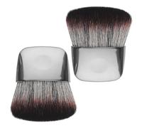 CALLARON 2pcs Mini Flat Travel Makeup Brushes Set for Women, Portable and Hygienic with Dense Fiber Bristles, Sl lack Plastic Handles, for Liquid, Cream and Powder Foundation
