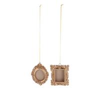 CALLARON 2pcs Mini Photo Frames Wall Decorations Gold Vintage Resin Picture Frames Oval and Rectangular Shapes with Flexible Display Space-saving Design for Wedding and Gallery