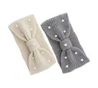CALLARON 2pcs Pearl Headband Knitted Winter Ear Warmers Headband for Women Autumn Crochet Bow Hairbands for Halloween and Fall Seasons
