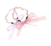 CALLARON 2Pcs Pearl Headbands for Ribbon Tail Design Elegant Lace Hairbands with Wrapped Pearls Decorative Headbands for Wedding Party and Daily Wear