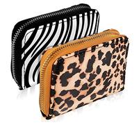 CALLARON 2pcs Portable Mini Purse Zipper Multifunctional Change Pouch for Cash Cards and Keys Lightweight Leopard and Zebra Pattern Wallets for Women