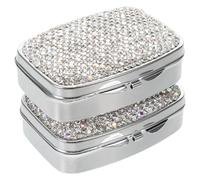 CALLARON 2Pcs Portable Travel Pill Organizer with Bling Rhinestones, Small 2-Compartment Medicine Storage Box for Daily Pills, Compact Pocket Dispenser Case for Travel and Outdoor Use