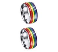 CALLARON 2pcs Rainbow Design Ring Gay Jewelry Titanium Ring for Pride Accessories Jewelry