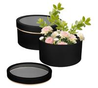 CALLARON 2Pcs Transparent Round Floral Boxes with PVC Window Elegant Present Packaging for Bouquets for Valentine's Day and Romantic Occasions Keeps Flowers Fresh and Beautiful