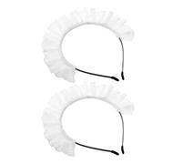 CALLARON 2pcs White Lolita Maid Headband with Pleated Lace Lightweight Sweet Cosplay Hair Accessories for Women Vintage Japanese-inspired Headdress for Tea Party Birthday Halloween