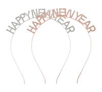 CALLARON 2Pcs Year Headband Glitter Hair Charm Festival Hair Accessories for Party Bar Celebration Silver and Rose Gold Decorative Headdress with Happy Year Design