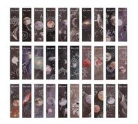 CALLARON 30pcs Space Theme Paper Bookmarks with Box, Cute Earth and Galaxy Page Flags for Students and Office Use, 2pcs Stationery Divider Cards for Journals and Reading