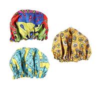 CALLARON 3Pcs Adjustable Satin Sleep Caps Elastic Hair Protection Breathable Night Hats for Home Travel with Printed Double Layer Design