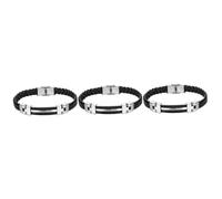 CALLARON 3pcs Fashion Men's Cross Chain Bracelet Pu Leather Titanium Steel Black Hand Strap Stylish Accessory for Parties Anniversaries and Daily Wear