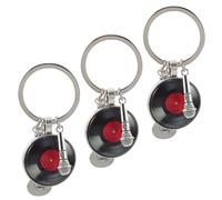 CALLARON 3pcs Music Lover Keychains Set with Vinyl Record Microphone Guitar Charms - Metal Music Note Keyrings Party Favors and Backpack Accessories