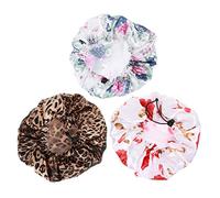 CALLARON 3pcs Satin Shower Caps for Men Women Sleep Cap Makeup Hat Comfortable and Practical