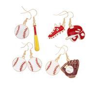 CALLARON 4 Pair Baseball Earrings for Women and Teens Durable Asymmetrical Sports Jewelry with Mismatched Bat and Cap Design Vibrant Novelty Accessories for Parties and Daily Wear