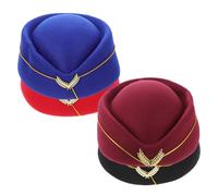 CALLARON 4pcs Flight Attendant Beret Hat Comfortable Lightweight Air Hostess Caps for Women Airline Uniform Costume Theme Parties Movie Shoots Black Blue