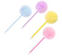 CALLARON 4pcs Fluffy Pom Pom Ballpoint Pens for Portable Decorative Writing Pens Set in Pink Blue Yellow Purple for School and Office Use
