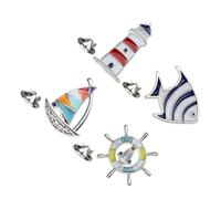 CALLARON 4pcs Mediterranean Style Metal Brooch Set for Women Creative Sailing Lighthouse Design Simple Decorative Pins for Fashion Clothing Accessories