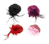 CALLARON 4pcs Mini Fascinator Hair Clips Small Top Hat Hair Barrettes Vintage Style Billycock Hat Clips for Women Party Wedding Accessories Red Purple Black Pink