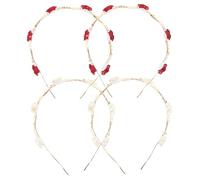 CALLARON 4pcs Pearl Rose Flower Headband Bridal Hair Band Leaf Crown for Headpiece for Women