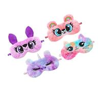 CALLARON 4Pcs Plush Eye Mask for Travel Blindfolds Owl Cat Unicorn Rainbow Soft Faux Sleeping Masks for Napping Relaxation