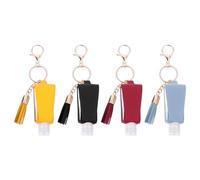 CALLARON 4pcs Portable Travel Liquid Soap Keychain Holder Set with Pu Leather Cover, Reusable 30ml Hand Soap Bottles in Red, Yellow, Black and Light Blue for On-the-go Hygiene