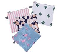 CALLARON 4Pcs Sanitary Pads Organizers Cute Travel Bags for Menstrual Pads Coins Cards Stylish Pouches with Cactus Flamingo Stripe Floral Designs