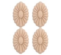 CALLARON 4pcs Unfinished Rubber Wood Flower Onlay Appliques 5x8cm Decorative Carved Wood Applique Decals for Cabinet Door Bed Table Home Decoration
