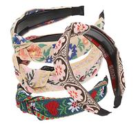 CALLARON 4Pcs Vintage Embroidery Wide Headbands for Women Bohemian Ethnic Hair Hoops Beige Coffee Navy Blue and White Elegant Hair Accessories for Parties and Daily Wear