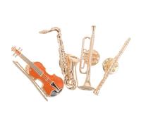 CALLARON 4pcs Vintage Musical Instrument Brooch Set Guitar Saxophone Trumpet Flute Shaped Metal Pins for Music Lovers Lightweight Collectible Lapel Pins for Jackets Hats Backpacks