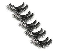 CALLARON 5 Pairs Rhinestone False Lashes Black Synthetic Fiber Fake Diamond Eyelashes Portable for Daily Life or Occasion, Create Day or Nighttime Looks with Dramatic Stage Glamour