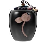 CALLARON 500ml Ceramic Tea Seal Jar Vintage Chinese Style Lotus Shape Black Tea Canister with Airtight Seal Fresh-keeping Effect for Home Storage