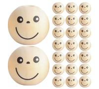 CALLARON 50pcs Smile Face Wooden Beads 20mm Bulk Loose Wood Beads for Jewelry Making DIY Crafts Macrame Decoration