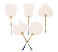 CALLARON 5pcs DIY Blank Handheld Paper Fans Set for Painting and Performance, White Mini Palace Style Cat Ear, Heart, Crown, Banana Eight-Petal Fans for Crafting and Summer Use