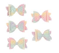 CALLARON 5pcs Rainbow Gradient Sequin Bow Hair Clips for Hair Bows with Secure Hold Soft Artificial Leather for Halloween Christmas Birthday