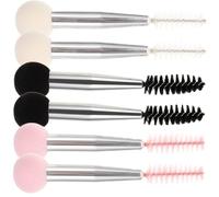 CALLARON 6pcs Double-head Makeup Sponge Brushes with Eyebrow Stamper and Eyelash Brush, Travel Cosmetic Tool Set in Pink, White, Black for Precise Lash Styling and Brow Application