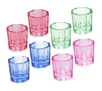 CALLARON 8pcs Colored Crystal Glass Nail Dappen Cups Multi-Function Manicure Mixing Dishes for Professional Use Decorative 8-Sided Design for Nail Art and Gel Application Random Color