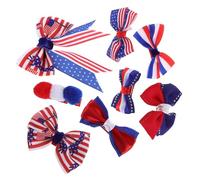 CALLARON 8pcs Red White Blue Striped Bow Hair Clips Usa Flag Barrettes for Independence Day and Themed Parties Secure Fit Fade Resistant Design