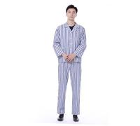 CALLARON Adult Patient Pajamas Cotton Long Sleeve Full Button up Closure with Front Pockets Blue Stripe Pattern Comfortable Hospital and Home Sleepwear in Size Xl