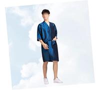 CALLARON Barber Apron Salon Gown Haircut Cape Comfortable Waterproof Hairdressing Robe Pockets Kimono Style Hair Dyeing Clothes for Clients Spa Hotel (Blue)