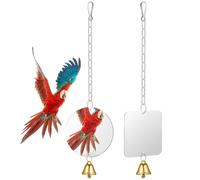 CALLARON Bird Cage Mirror with Bell 2Pcs Acrylic Round and Square Swing for Parakeets and Cockatiels Suitable for Hanging Decoration