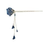 CALLARON Blue Rose Flower Hair Stick Headdress Tassel Rhinestone Ancient Style Hairpin for Women for Qipao and Special Occasions