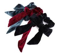 CALLARON Bow-knot Hair Bands 3pcs Set Black Green Wine Red Vintage Style Fabric Hair Ties Ponytail Holders for Women Girls