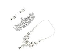 CALLARON Bridal Crown Necklace Earrings Set Alloy Rhinestone Headband Jewelry for Wedding Party Prom Lightweight Durable Three Womens Chic Headwear Accessory
