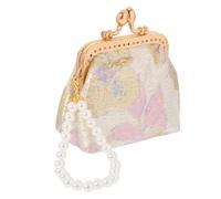 CALLARON Chinese Style Brocade Coin Purse with Pearl Chain Elegant Golden Edging Compact Wallet for Women Wedding Party Travel Accessory with Versatile Storage for Cash and Small Essentials