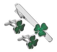 CALLARON Clover Cufflinks and Tie Clip Set for Men, Alloy Material with Elegant Design and Secure Hold, Business and Daily Wear Accessory